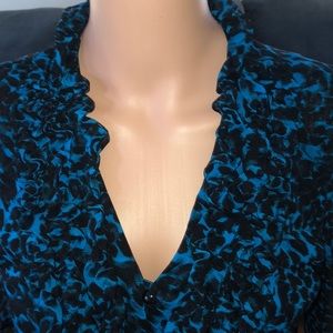 INC sheer aqua leopard print button down blouse